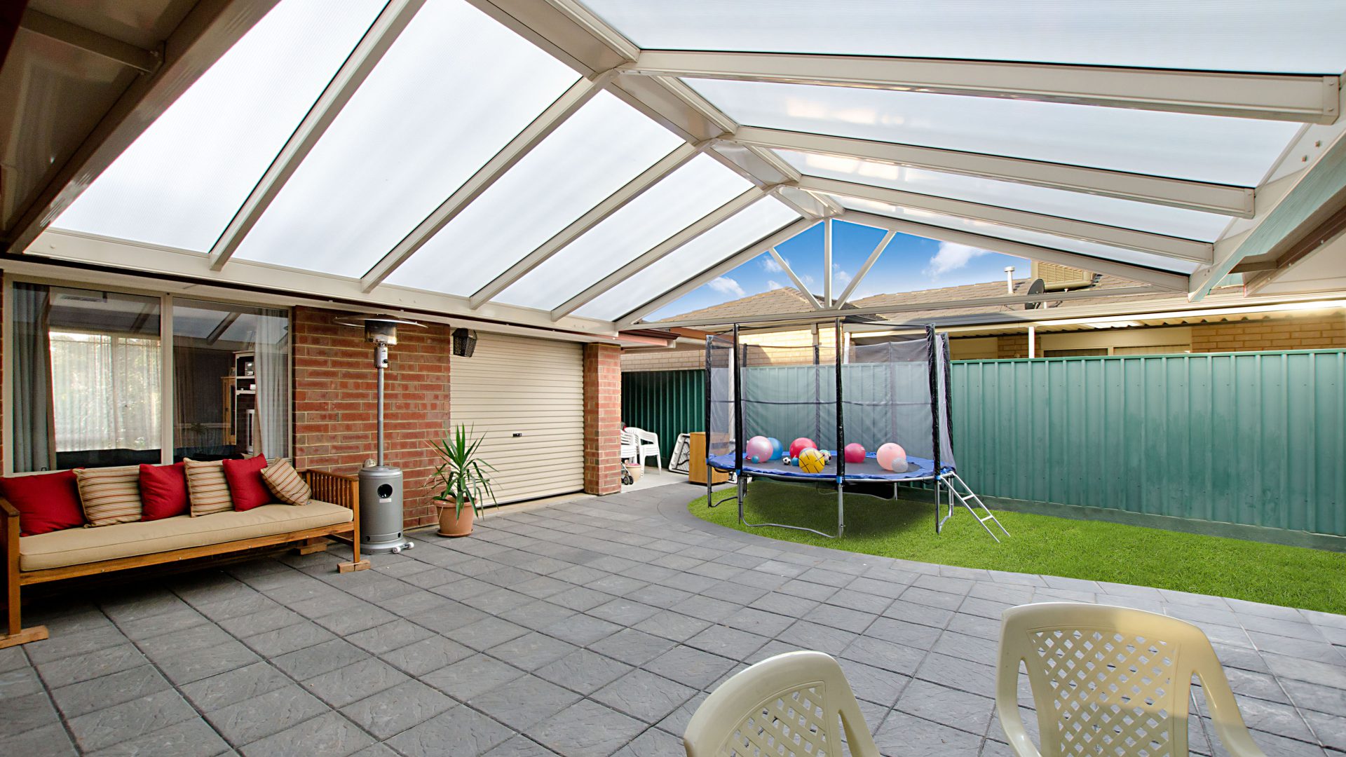 Gable Pergola with Flat Polycarbonate roofing built by Creative Outdoors in Salisbury Heights